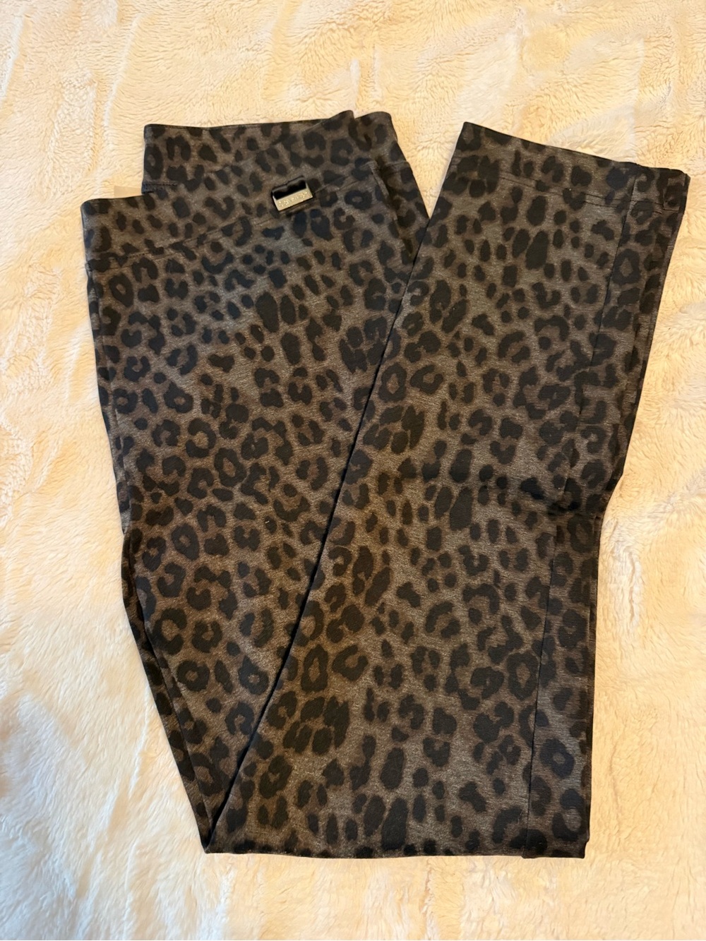 Calvin Klein Women's Leopard Print Ponte Knit Pants - Charcoal Black